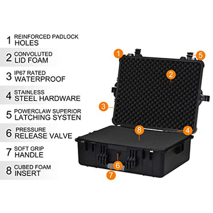 MEIJIA Portable Waterproof Protective Hard Case, Camera Case with Customizable Fit Foam Inserted,Fit Use of Drones,Camera,Equipments, Elegant Black (24.25"X19.43"X8.68")