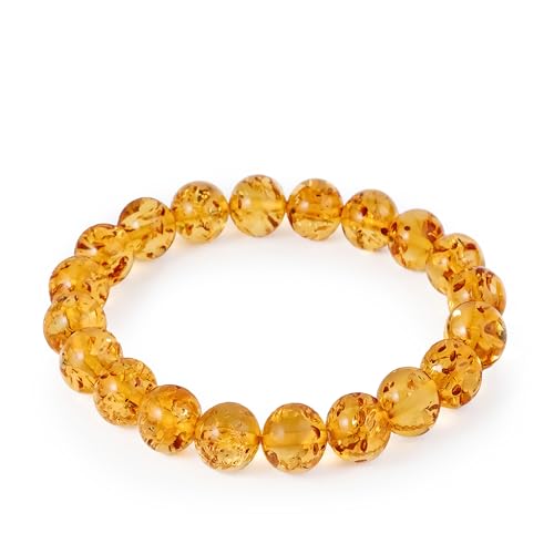 Natural Baltic Amber Bracelet for Women and Men – Stretch Wristband with Faceted Beads, Lightweight Unisex Jewelry Gift for Daily and Casual Wear - color: Glossy Yellow, size: Polished