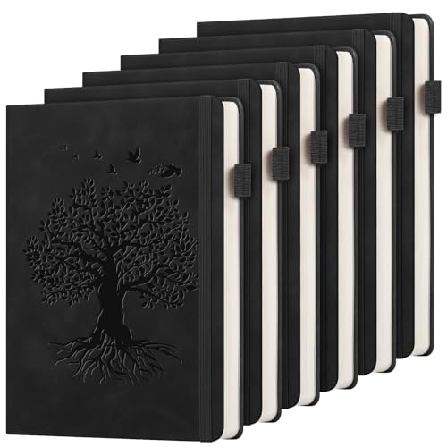 6 Pack Lined Journal Notebook for Women Men, A5 Hardcover Leather Journals for Writing, 200 Pages Thick Paper, Daily Journal Notebook for Work, School, Note Taking, Business, Travel, College Ruled - color: A-Tree-Black, size: 6 Pack-A5