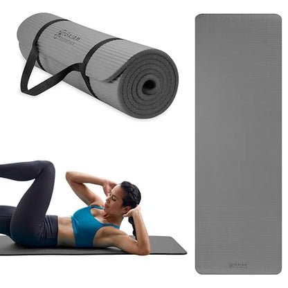 Gaiam Essentials 2/5" Thick (10mm) Yoga & Pilates, Fitness & Exercise Mat with Easy-Cinch Carrier Strap Cusion Support For Fitness and Gym Workouts - color: Grey