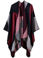 Women's Shawls and Wraps Open Front Poncho Cape Winter Sweater - color: L3-cherry