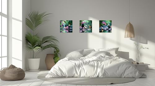 TutuBeer 3 Pcs Zen Wall Art Zen Pictures for Bathroom Bamboo Pink Flower Spa Stone with Candles Picture Print on Canvas Zen Wall Art for Office for Home Decor Wall Decor Stretched and Framed 12x12inch