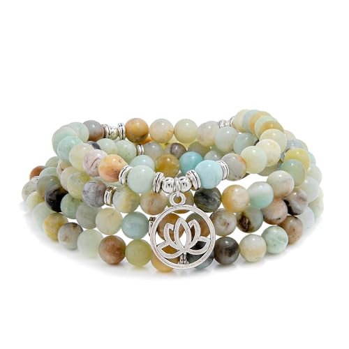 Lotus Flower Gifts Mala Beads 108 Healing Bracelet Necklace Meditation Accessories - style: Amazonite