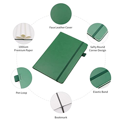 Lined Journal Notebooks with Pen Loop, Hardcover Notebook Journal for Work, 100Gsm Premium Thick Paper with Inner Pocket, Medium 5.7"x8.4", （Dark-Green, Ruled） - color: Dark-green