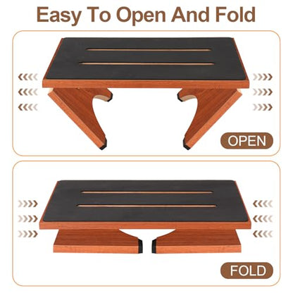 Step Stool Foldable, Wooden Step Stool with Non-Slip Rubber Stepping Feet, Folding Platform Step Stools for Adults Seniors in Kitchen, Home, Bedroom, Office, Rv, Easy to Carry,450 LBS Capacity (Brown)