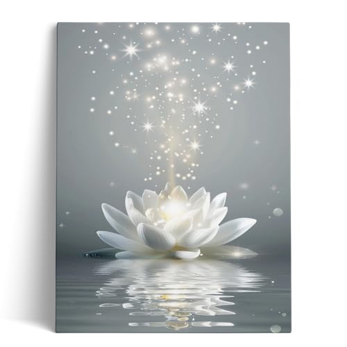 Ypxzzj Framed White Lotus Flower Wall Art for Living Room, Zen Canvas Wall Art for Yoga Bedroom,Meditation Spiritual Wall Decor Print for Bathroom Study Room Ready to Hang(16''x24'') - size: 24"L x 16"W