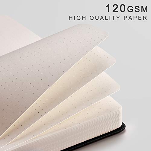 EMSHOI Dotted Notebook - 256 Pages A5 Dotted Grid Journal Notebook,120gsm Thick Paper,16 Perforated Pages, Smooth PU Leather, Inner Pocket,5.75'' × 8.38''-Black - color: Black, size: A5-Dotted