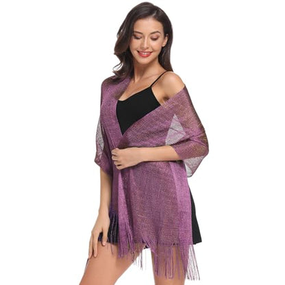vimate Sparkling Metallic Shawls and Wraps for Evening Party/Wedding/Formal Dresses (With Free Buckle) - color: H1#. Plum