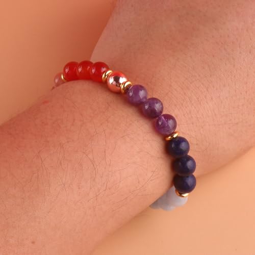 KSQS Healing Stone Bead Bracelet for Women, Natural Gemstones Balance Protection Bracelet, Spiritual Crystal Beads Bracelet Anxiety Relief with Meaning Card - style: Chakra