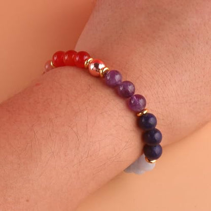 KSQS Healing Stone Bead Bracelet for Women, Natural Gemstones Balance Protection Bracelet, Spiritual Crystal Beads Bracelet Anxiety Relief with Meaning Card - style: Chakra