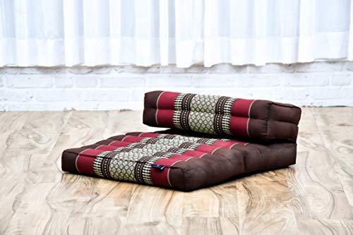 Leewadee Foldable Floor Mattress – 2 in 1 Floor Meditation Mat for Yoga and Relaxation, Seating Futon with Kapok - color: Sf19 - Red, Brown