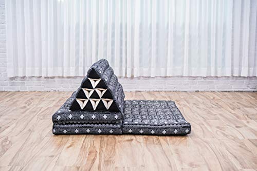Leewadee 3-Fold Mat XXL with Triangle Cushion – Firm TV Pillow, Foldable Mattress with Cushion Made of Eco-Friendly Kapok, 67 x 31 inches, Black - color: Cbt4 - Black, size: 3 seating segments XL