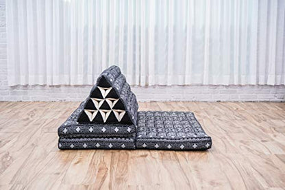 Leewadee 3-Fold Mat XXL with Triangle Cushion – Firm TV Pillow, Foldable Mattress with Cushion Made of Eco-Friendly Kapok, 67 x 31 inches, Black - color: Cbt4 - Black, size: 3 seating segments XL
