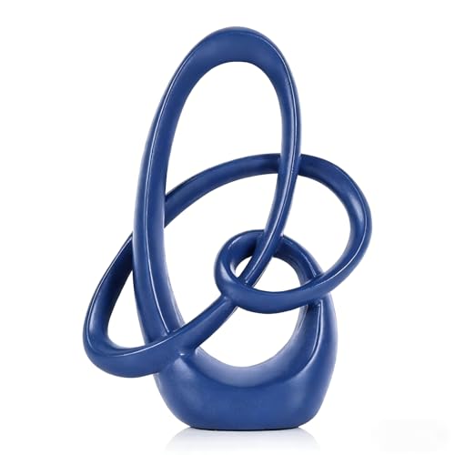 Blue Knot Decor Sculpture, 8.6" Modern Abstract Sculptures Home Decor, Resin Statue Tabletop Accent for Coffee Table, Console Table, Shelf, Mantel, Dining Table Centerpiece, Wedding