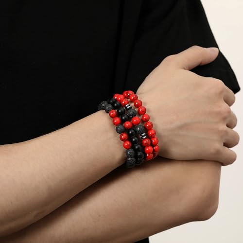Mens Beaded Bracelets, 8MM Beaded Bracelets for Men, Natural Tiger Eye Bead Bracelet, Stretch Elastic Beads Bracelets for Men