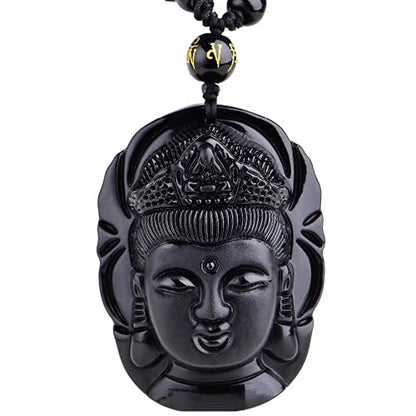 Meditation Necklace, Natural Obsidian Hand Carved Buddha Pendant Fashion Necklace Creative Jewelry