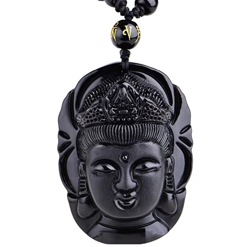 Meditation Necklace, Natural Obsidian Hand Carved Buddha Pendant Fashion Necklace Creative Jewelry