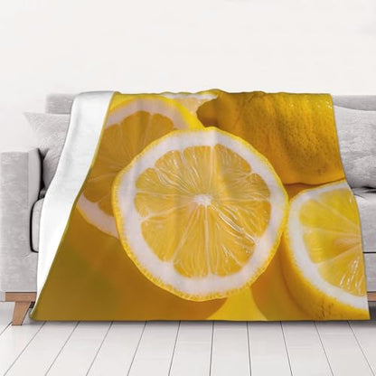 Yellow Lemon Prints Throw Blanket (320g Flannel) Anti-Pilling Warm Fuzzy Blankets for Bed Sofa Couch Travel 40x30 Inch - color: Yellow Lemon, size: 40x30 Inch