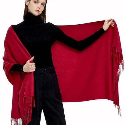 Pashmina Shawls and Wraps Scarfs for Women Wedding Party Winter Warm Long Solid Color - color: Maroon