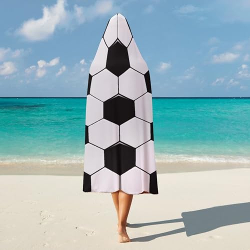 Soccer Ball White and Black Large Size Comfortable Hooded Blanket, Warm Blanket 40"x50" - color: Soccer Ball White and Black, size: 40"x50"