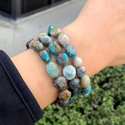 Adabele 1pc Natural Stretch Gemstone Bracelet 7mm-10mm Free Form Bead 7 Inch 7.5 Inch Healing Crystal Engergy Quartz Chakra Jewelry Women Birthday Gift - color: Chrysocolla, size: 7.5 Inch (bead size 7-10mm)