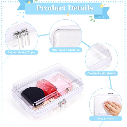 2 Pack Zippered Hard Pouch, Clear Plastic Storage Box Containers Small Toiletry Bag, Clear Hard Shell Zipper Case for Small Items, Toys, Building Blocks, Puzzles, Cosmetics, Stationery Accessories