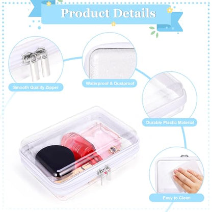 2 Pack Zippered Hard Pouch, Clear Plastic Storage Box Containers Small Toiletry Bag, Clear Hard Shell Zipper Case for Small Items, Toys, Building Blocks, Puzzles, Cosmetics, Stationery Accessories