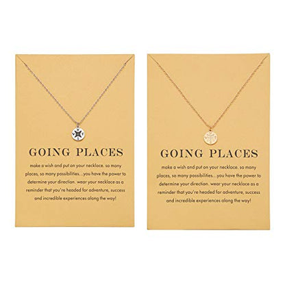 Zealmer Dainty 18K Gold Plated Compass World Map Pendant Necklace Graduation Gift for Friends - style: 2pcs Worldmap Gold & Silver