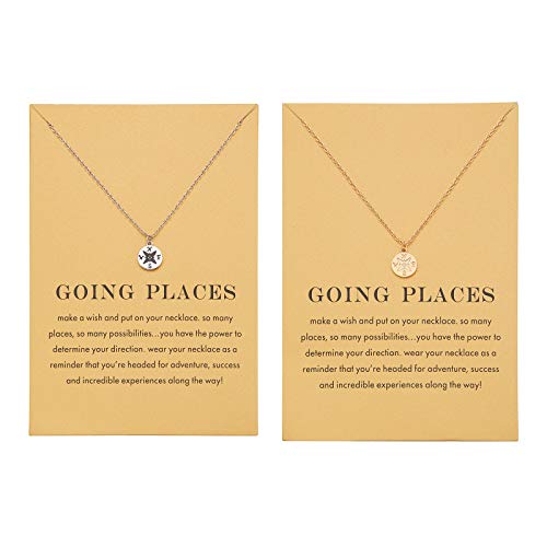 Zealmer Dainty 18K Gold Plated Compass World Map Pendant Necklace Graduation Gift for Friends - style: 2pcs Worldmap Gold & Silver