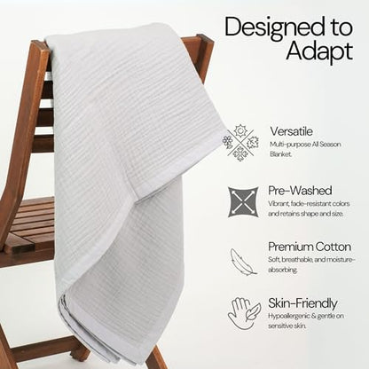 Salt Earth 100% Cotton Muslin Throw Blanket Gauze Blanket 55"X75" Twin, 4 Layered, Couch, Bed, Living Room, Home, Lightweight, All Season Blankets & Throws, Easy wash, Skin Friendly (Scottish Grey) - color: Scottish Grey, size: 55"X75" Twin