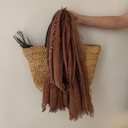 Artistic Retro Cotton And Linen Scarf, Plain Tie Dye Gradient Autumn And Winter New Soft Cotton Shawl - color: Earth Orange