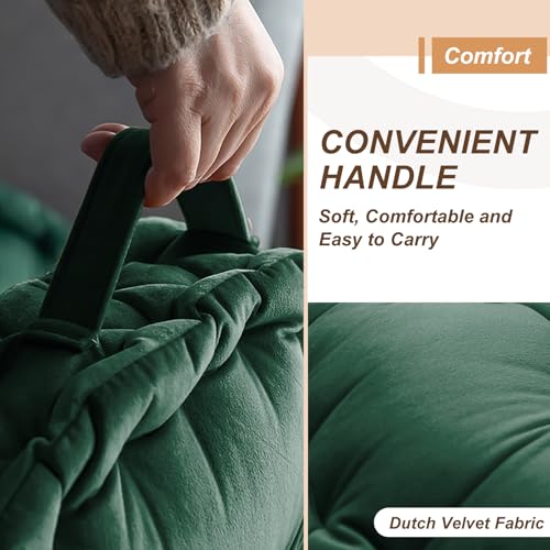 Meditation Floor Pillow, 23.6" Round Thick Cushion with Handle, Velvet Floor Cushion Seat Cushion for Yoga Living Room Tatami, Meditation Cushion for Adults, Dark Green