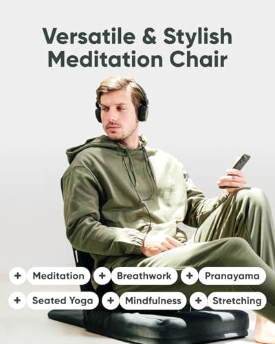 Folding Pro Meditation Chair - Adjustable Meditation Seat with Back Support and Half Moon Buckwheat Meditation Cushion - Comfortable Mindfulness Living Room Floor Chair - color: Charcoal Black
