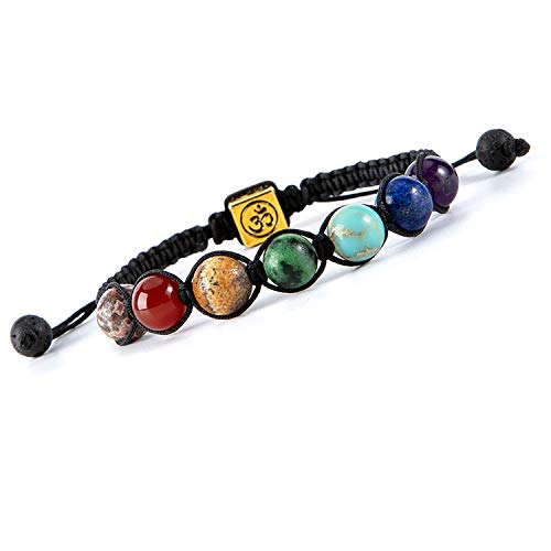 Bivei Chakra Bead Bracelets for Women - 8mm 7 Chakra Bracelet With Real Stones Meditation Yoga Gemstone Jewelry - style: OM Charm
