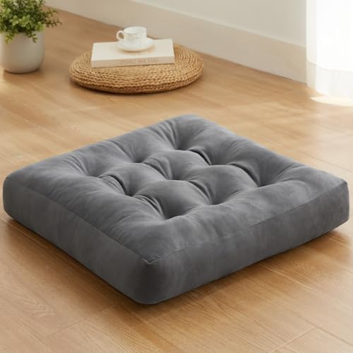 Meditation Floor Pillow Set of 1, Square Large Pillows Seating for Adults, Meditation Cushion Pillow,Tufted Corduroy Cushion for Tatami Living Room or Yoga, Dark Gray, 22x22 Inch - color: Dark Gray
