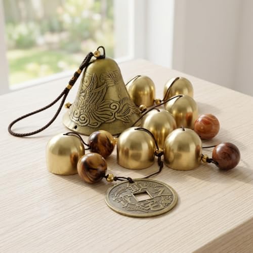 Lucky Wind Chimes Fengshui Bell Copper Alloy Dragon Bell 6 Bells Hanging Wind Bell for Home Garden Hanging Good Luck Blessing