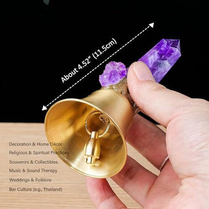 Super Loud Solid Brass Handbells Altar Bells Natural Amethyst Tower Bell Chimes Witch's Bells Hand Percussion Instruments Call Bells for Meditation Prayer Reception Pet Feeding and Home Decoration