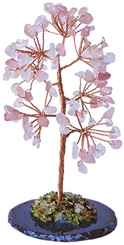 Mina Heal Crystal Money Tree Chakra Healing Feng Shui Fortune Good Luck Wealth Prosperity - color: Rose Quartz (Pink)