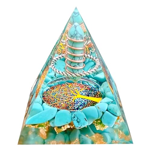 Crystal Column Orgone Pyramid Energy Generator,Natural Turquoise&Blue pine stone Orgonite Crystal Healing Pyramid,for Reduce Stress, Balance Chakra,Meditation Attract Luck,Wealth Health(6cm) - color: Blue1