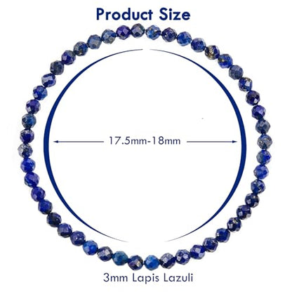 BONNY BOXX Natural Genuine Gemstone Faceted Round Beads Bracelets, 3mm Adjustable Stretchy Tiny Faceted Black Tourmaline Bracelet, Healing Crystal Reiki Chakra Dainty Jewelry Fashion Gifts - color: Lapis Lazuli
