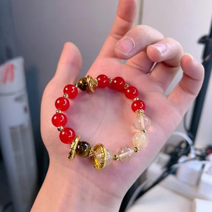 Rose Quartz Bracelet, 8mm Natural Gemstone Love Stone Jewelry Anxiety Relief & Meditation Support Heart Chakra Balance Valentine’s Mother’s Day Gift for Her - color: Incantation scarlet