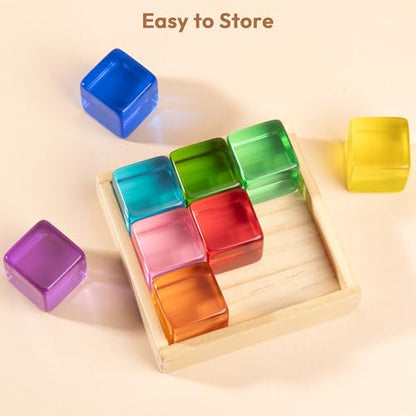 Woodtoe Large Building Blocks for Toddlers, Montessori Toys for 1 2 3 Year Old Boy Girl, No Choking Hazard Toys for Age 2-4 Kids Baby, Rainbow Acrylic Block Set, Sensory Birthday Toy Gifts for Kid - style: 9 PCS Large Acrylic Blocks Set