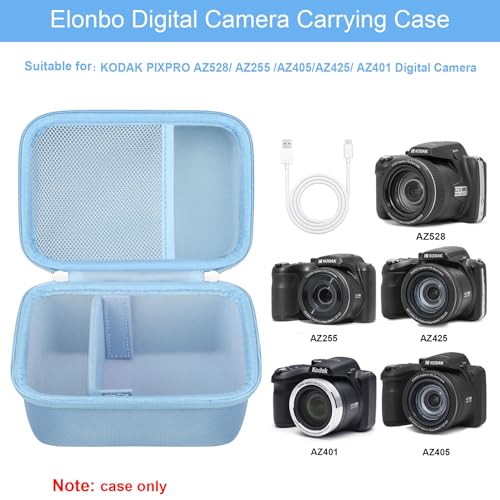 Elonbo Carrying Case for KODAK PIXPRO AZ528/ AZ255/ AZ405/ AZ425/ AZ401 Digital Camera, Kodak PIXPRO Astro Zoom Vlogging Camera Hard Travel Storage Bag, Mesh Pocket fits Battery Cable, Blue - color: Blue