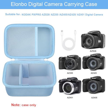 Elonbo Carrying Case for KODAK PIXPRO AZ528/ AZ255/ AZ405/ AZ425/ AZ401 Digital Camera, Kodak PIXPRO Astro Zoom Vlogging Camera Hard Travel Storage Bag, Mesh Pocket fits Battery Cable, Blue - color: Blue