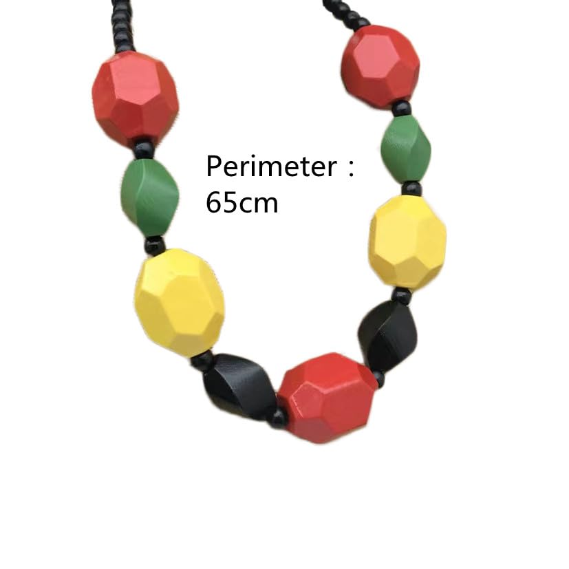 COLORFUL BLING Ethnic Natural Wood Beads Necklace for Men Women Africa Wooden Chain Chunky Strand Necklace Statement Hip Hop Jewelry - color: mix red yellow