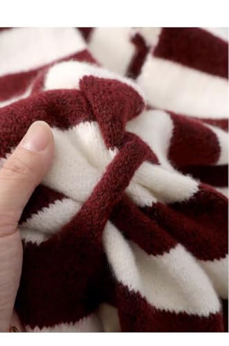 WaJuemy Pashmina Shawl Wraps for Women Cross Sweater Shawls and Wraps Cardigan Cape Front Poncho Knit Cashmere Sweater Shawl - color: 16 Red/White Stripe