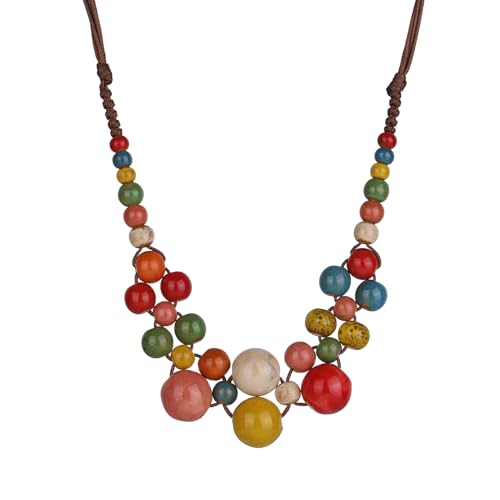 DS Boho Beaded Necklace for Women–Colorful Ceramic & African Tribal Beads, Adjustable Long Chunky Bohemian Jewelry with Gift Box Packaging,Hippie Witchy Vintage Handmade Fashion Statement Necklace - style: style-4