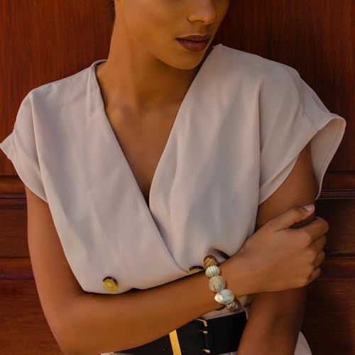 Multi Beaded Statement Bracelet Wooden Acrylic Beads Stretch Chunky Beads Bracelet for Wome Gift(BR-1215-Orange Mix)