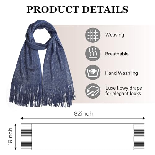 Sumolux Shawls Wraps for Evening Dresses Metallic Glitter Shawls Scarf for Women Sparkling Wedding with Free Buckle - color: Navy Blue