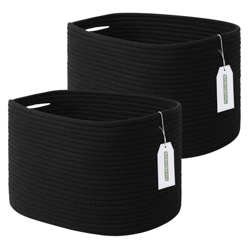 ECDYQXVU Cotton Rope Storage Basket, 15x10x9 Inches, Woven Basket for Shelves, Clothes, Towels, Books, and Laundry, Black (2 Pack) - color: Black, size: 2 Pack